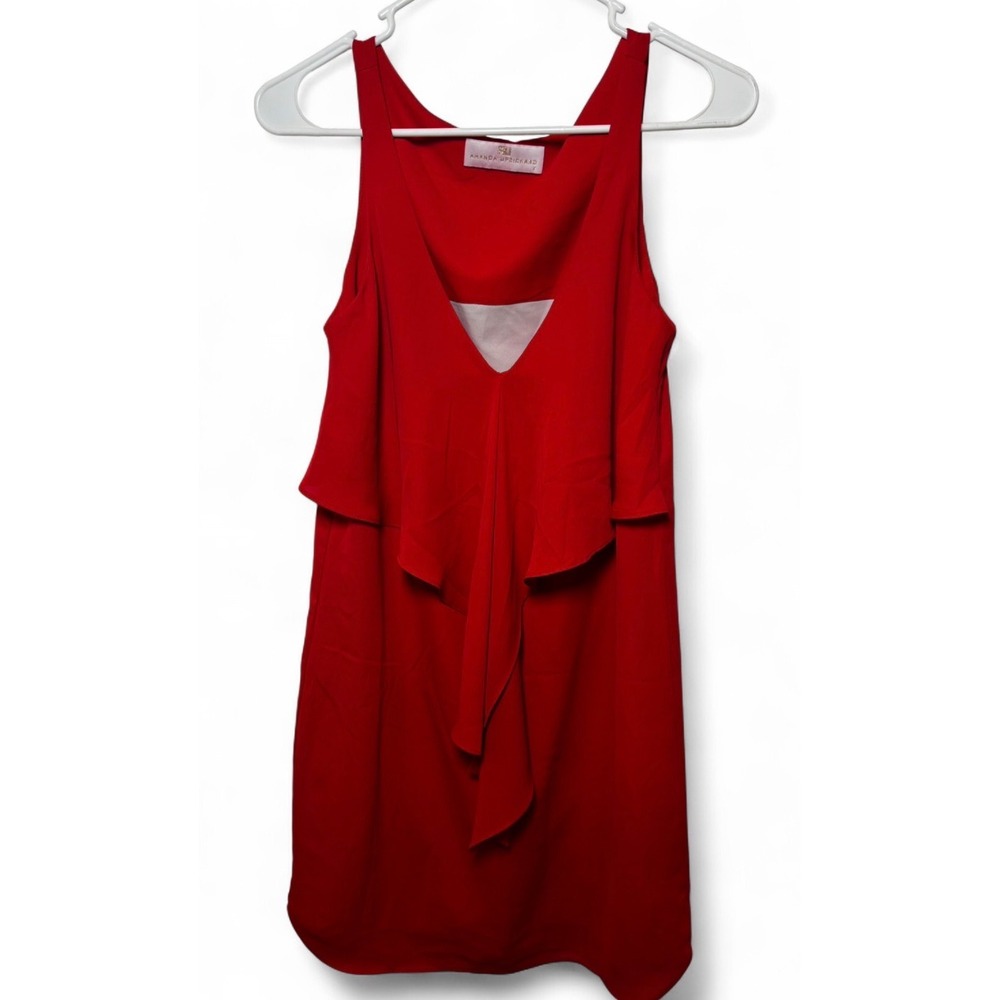 Amanda Uprichard Red Ruffle V-Neck Sleeveless Mini Dress